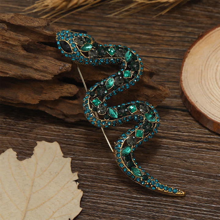 Wild Snake Sparkle Crystal Rhinestone Brooch - Green - image 8
