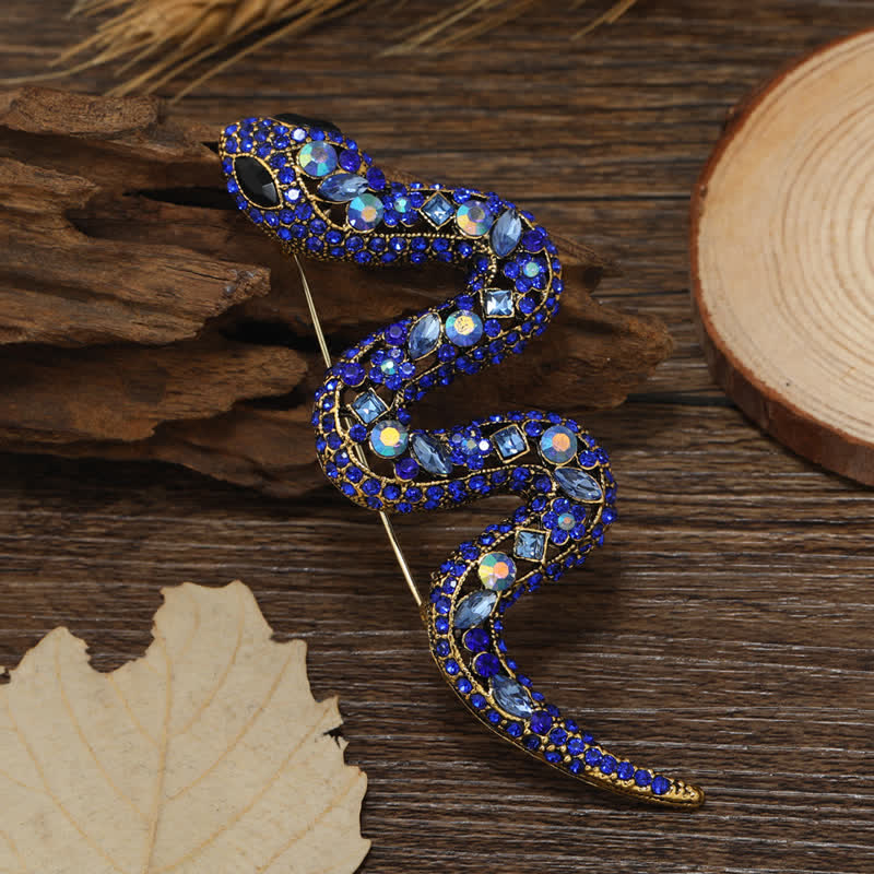 Wild Snake Sparkle Crystal Rhinestone Brooch - Blue - image 4