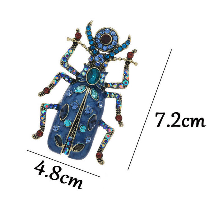 Ancient Large Enamel Scarab Colored Crystal Brooch - image 5