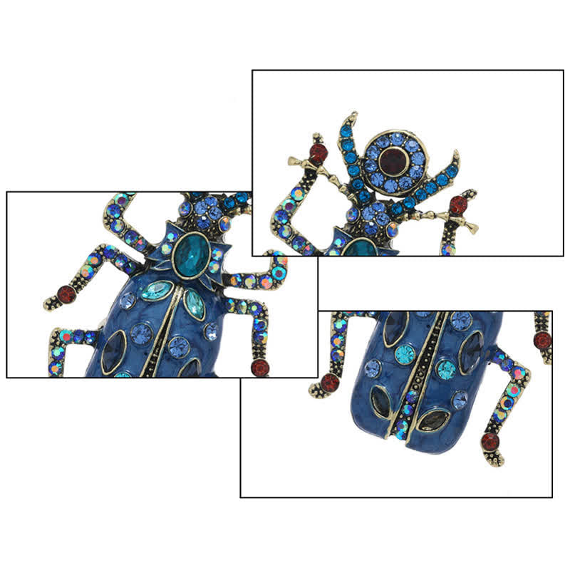 Ancient Large Enamel Scarab Colored Crystal Brooch - image 4