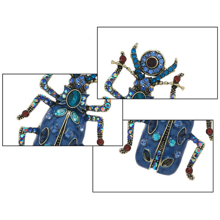 Ancient Large Enamel Scarab Colored Crystal Brooch - image 4
