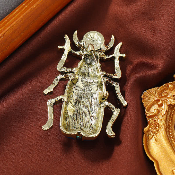 Ancient Large Enamel Scarab Colored Crystal Brooch - image 2