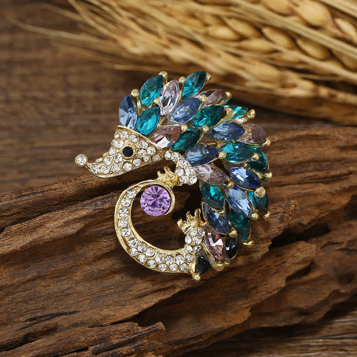 Multicolor Rhinestone Hedgehog Brooch - Blue - image 0