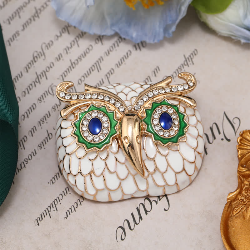 Vintage Glazed Feathers Owl Animal Brooch - White - image 5