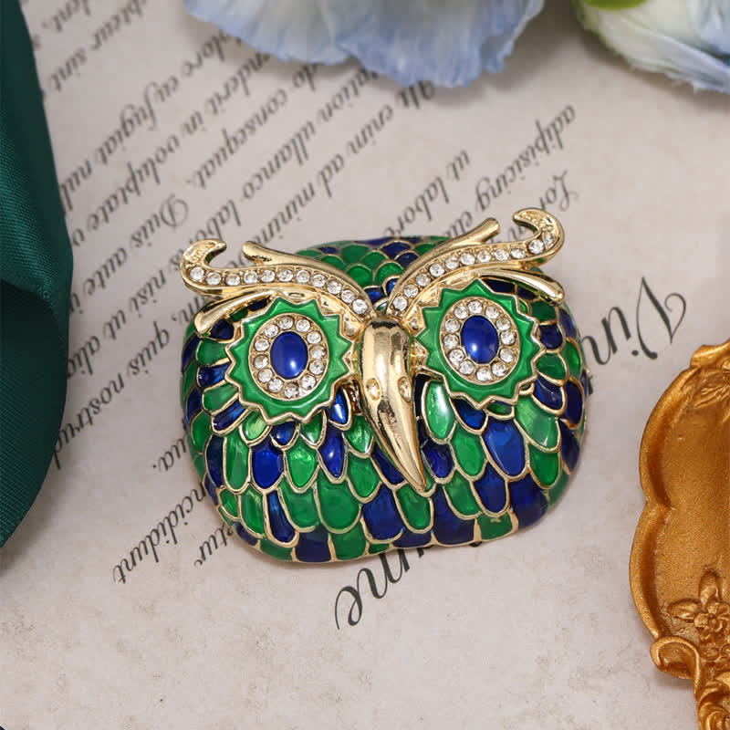 Vintage Glazed Feathers Owl Animal Brooch - Green - image 0