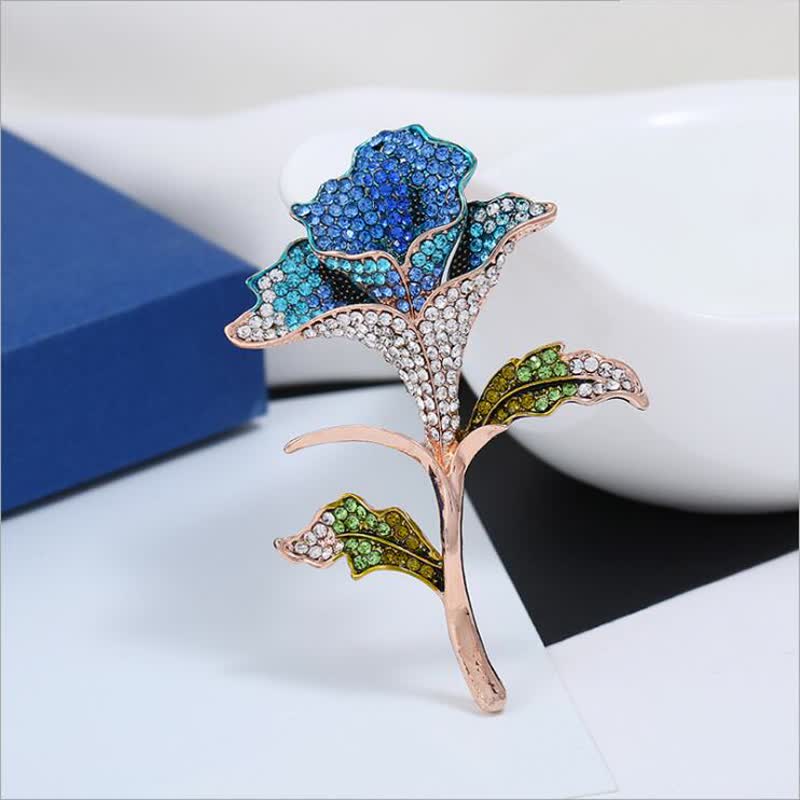 Graceful Charming Orchid Flower Rhinestone Brooch - Blue - image 2
