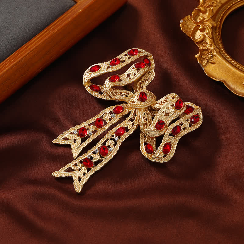 Wome's Fancy Gold Waved Metallic Ribbon Bow Knot Brooch - image 3