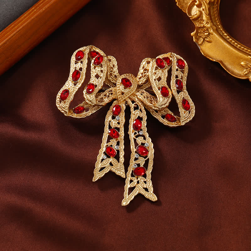 Wome's Fancy Gold Waved Metallic Ribbon Bow Knot Brooch - Gold - image 0