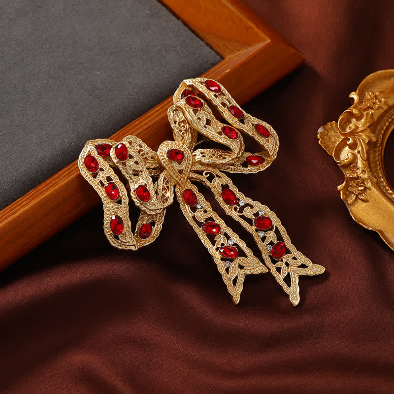 Wome's Fancy Gold Waved Metallic Ribbon Bow Knot Brooch - image 1
