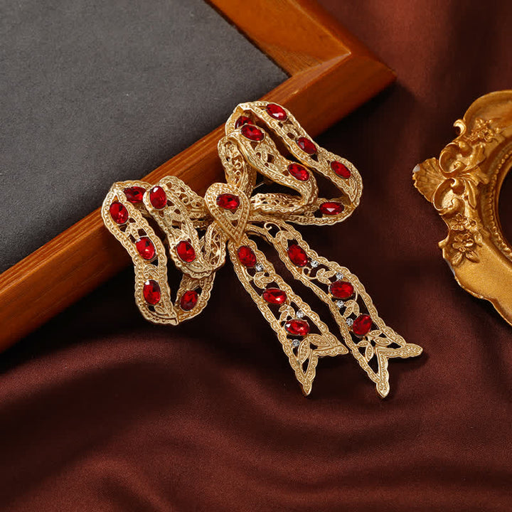 Wome's Fancy Gold Waved Metallic Ribbon Bow Knot Brooch - image 1