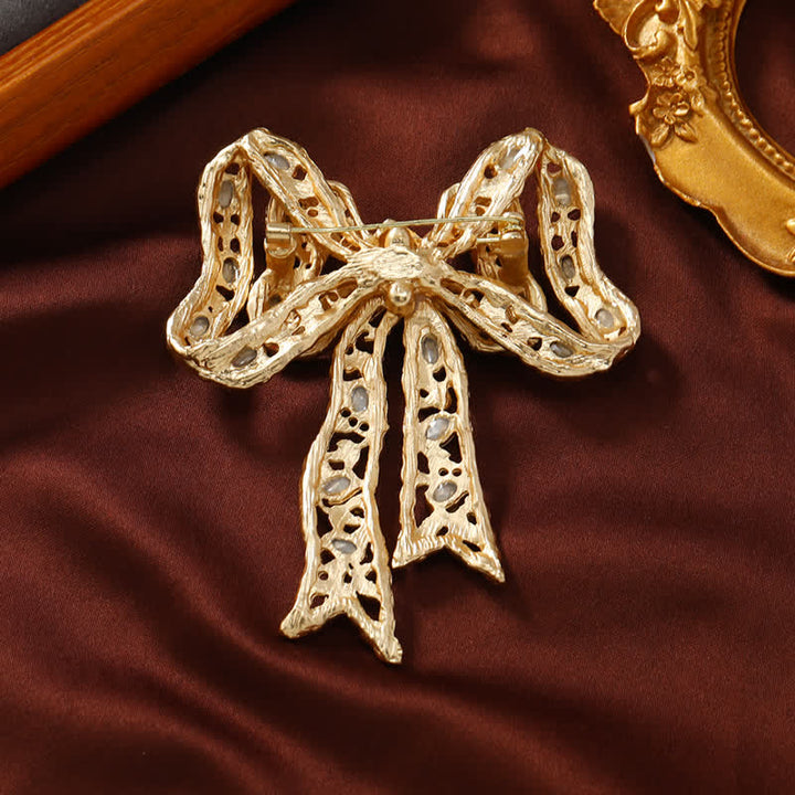 Wome's Fancy Gold Waved Metallic Ribbon Bow Knot Brooch - image 2