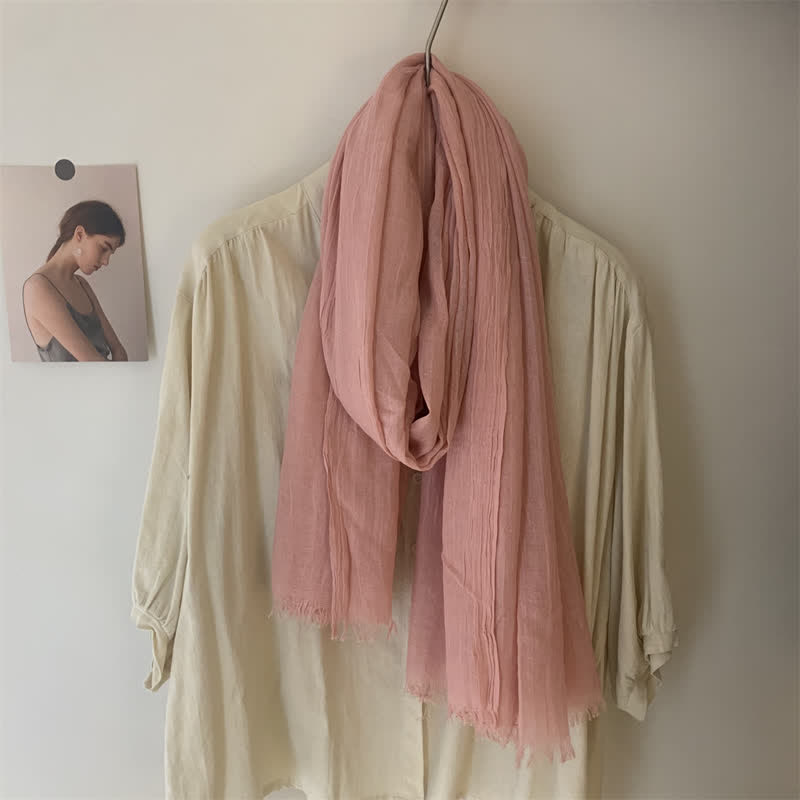 Summer Voile Solid Color Cotton Linen Thin Scarf - #13 Pale Pink - image 19
