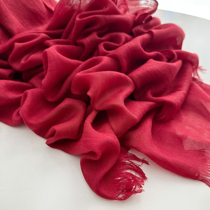 Summer Voile Solid Color Cotton Linen Thin Scarf - #10 Crimson - image 16