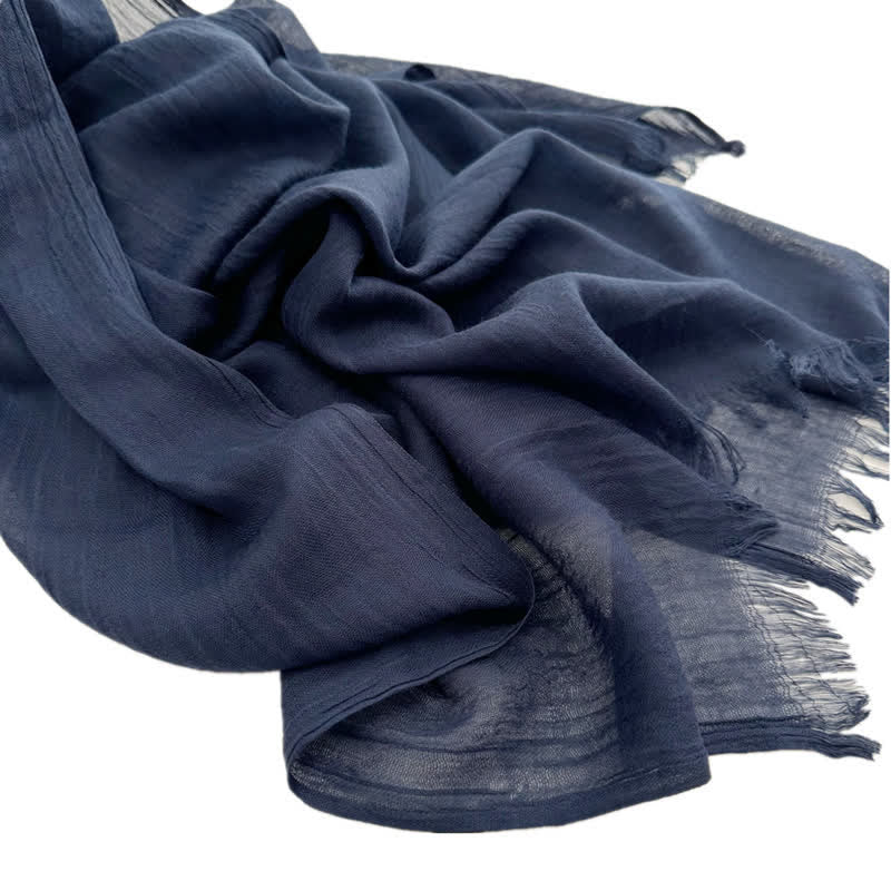 Summer Voile Solid Color Cotton Linen Thin Scarf - #37 MidnightBlue - image 51