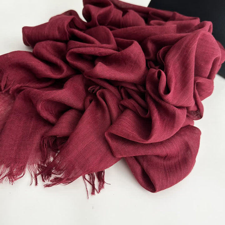Summer Voile Solid Color Cotton Linen Thin Scarf - #9 Dark Red - image 15
