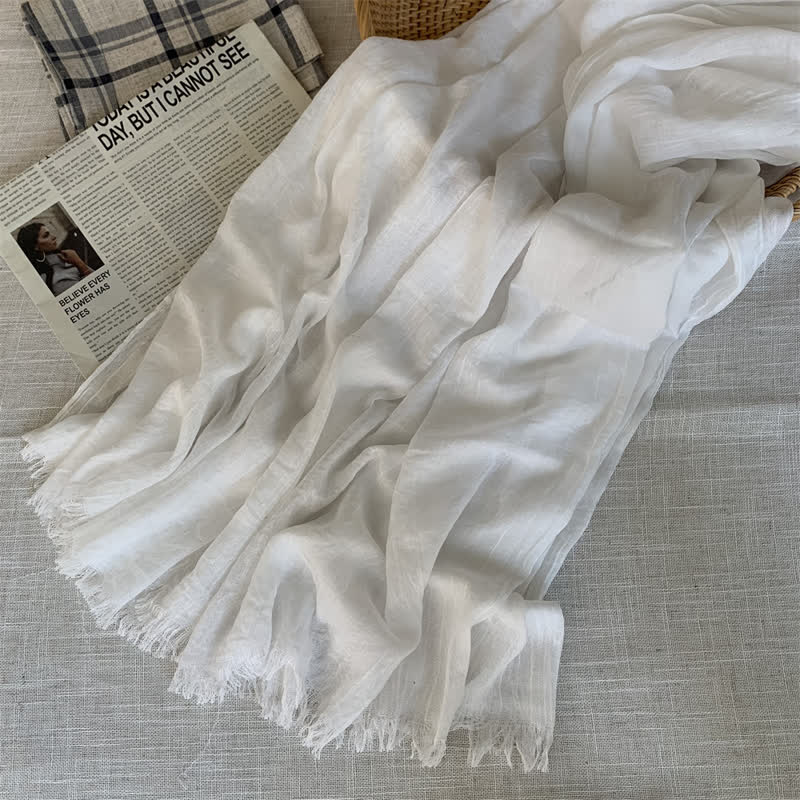 Summer Voile Solid Color Cotton Linen Thin Scarf - #2 White - image 7