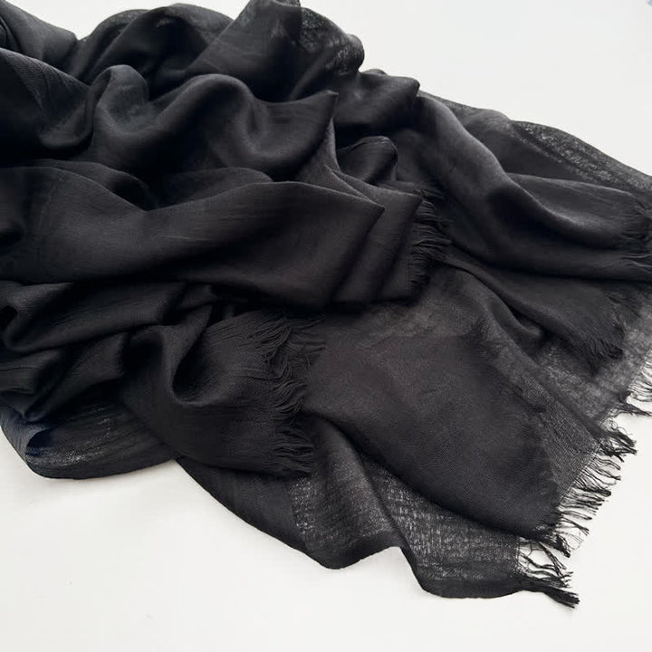 Summer Voile Solid Color Cotton Linen Thin Scarf - #4 Black - image 9