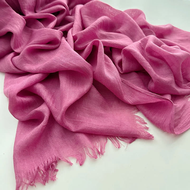 Summer Voile Solid Color Cotton Linen Thin Scarf - #17 HotPink - image 25