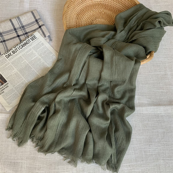 Summer Voile Solid Color Cotton Linen Thin Scarf - #5 Army Green - image 11