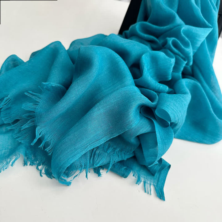 Summer Voile Solid Color Cotton Linen Thin Scarf - #29 Turquoise - image 41