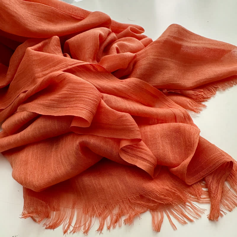 Summer Voile Solid Color Cotton Linen Thin Scarf - #27 Orange - image 38