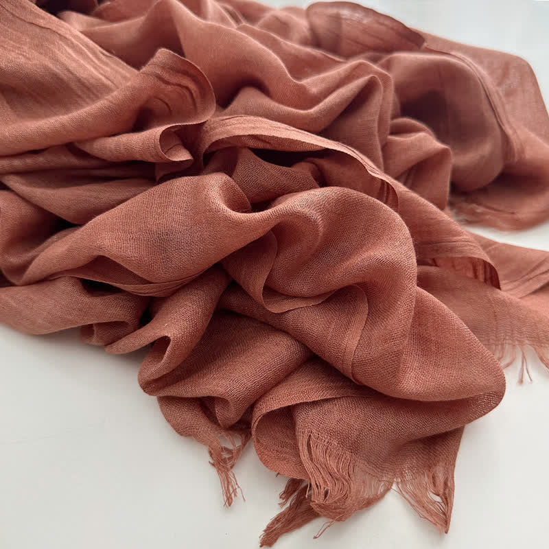 Summer Voile Solid Color Cotton Linen Thin Scarf - #24 Rust Red - image 33