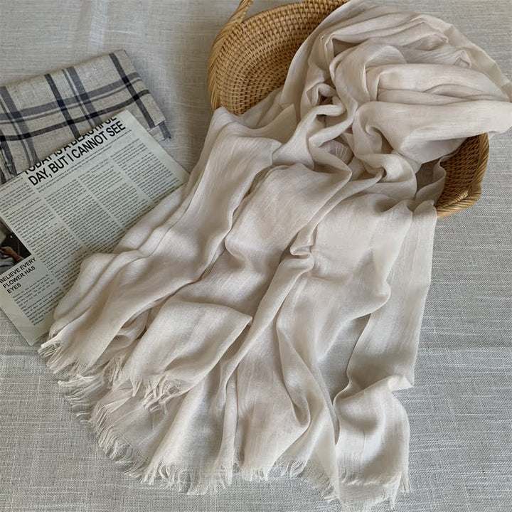 Summer Voile Solid Color Cotton Linen Thin Scarf - #6 Ivory - image 12
