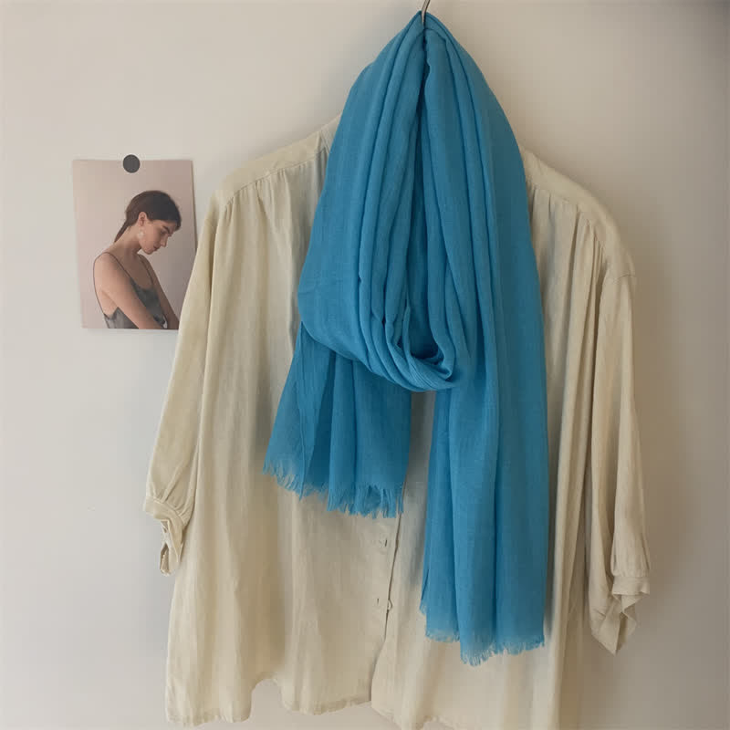 Summer Voile Solid Color Cotton Linen Thin Scarf - image 42