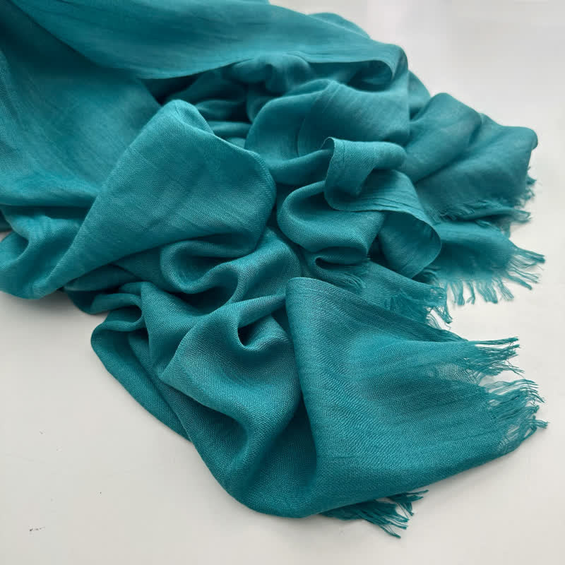 Summer Voile Solid Color Cotton Linen Thin Scarf - #30 Teal - image 43