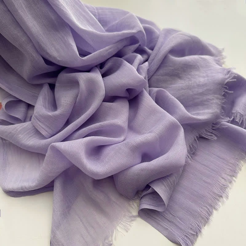 Summer Voile Solid Color Cotton Linen Thin Scarf - #22 Light Purple - image 30