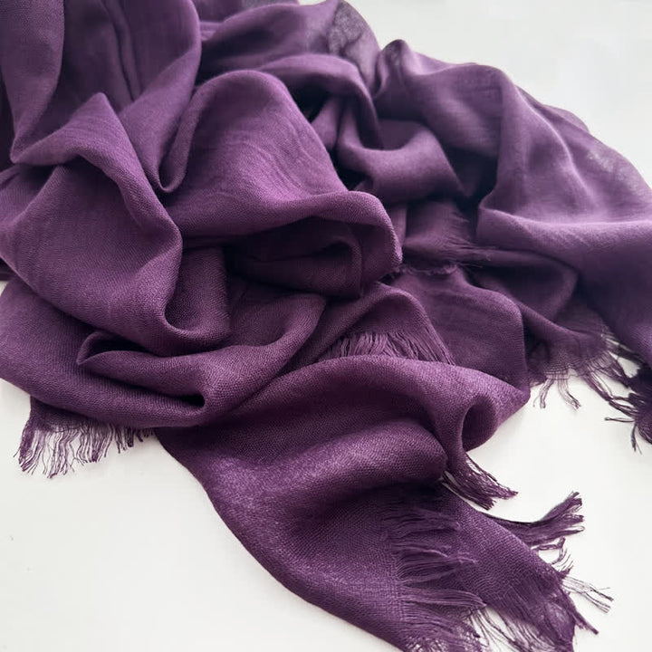 Summer Voile Solid Color Cotton Linen Thin Scarf - #23 Purple - image 32