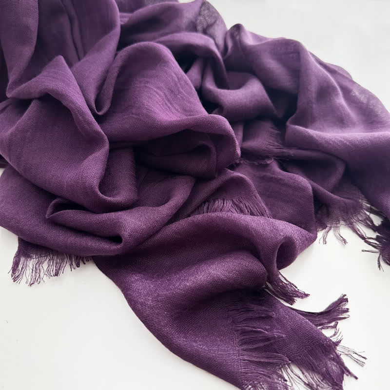 Summer Voile Solid Color Cotton Linen Thin Scarf - #23 Purple - image 32