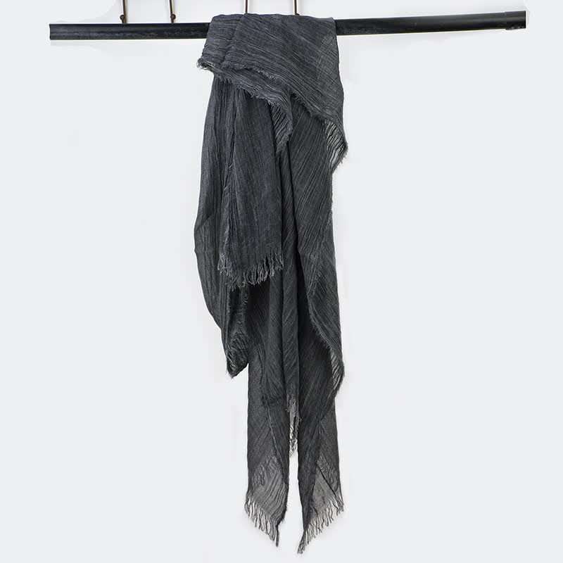 Wrinkle Design Lightweight Cotton Linen Thin Scarf - Black - image 3