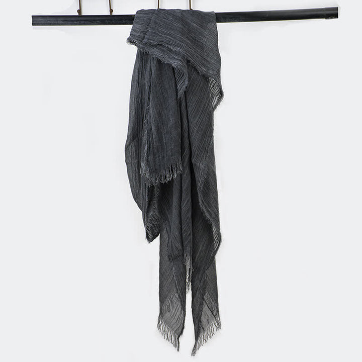 Wrinkle Design Lightweight Cotton Linen Thin Scarf - Black - image 3