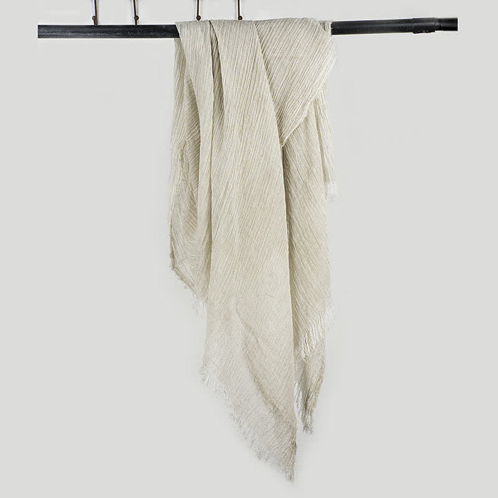 Wrinkle Design Lightweight Cotton Linen Thin Scarf - Ivory - image 6