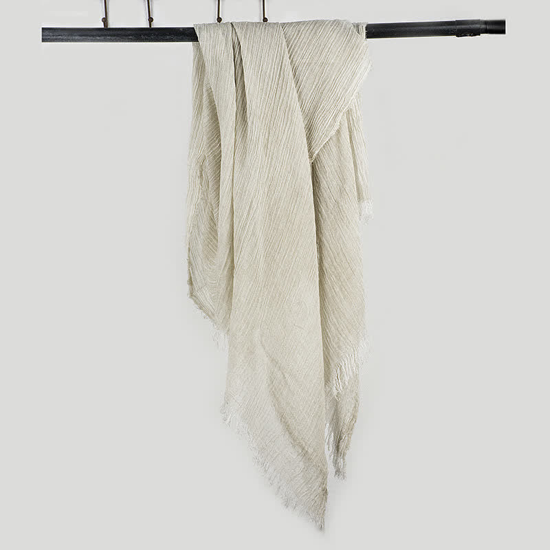 Wrinkle Design Lightweight Cotton Linen Thin Scarf - Ivory - image 6