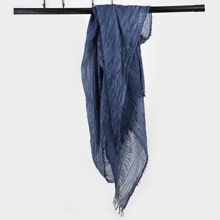 Wrinkle Design Lightweight Cotton Linen Thin Scarf - Navy - image 7