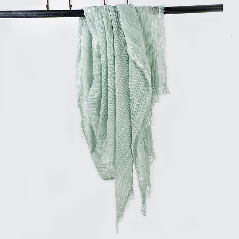 Wrinkle Design Lightweight Cotton Linen Thin Scarf - Light Green - image 1