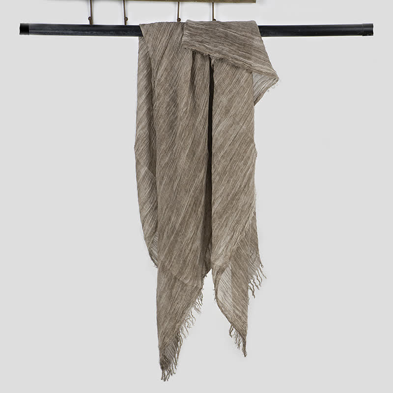 Wrinkle Design Lightweight Cotton Linen Thin Scarf - Dark Khaki - image 2