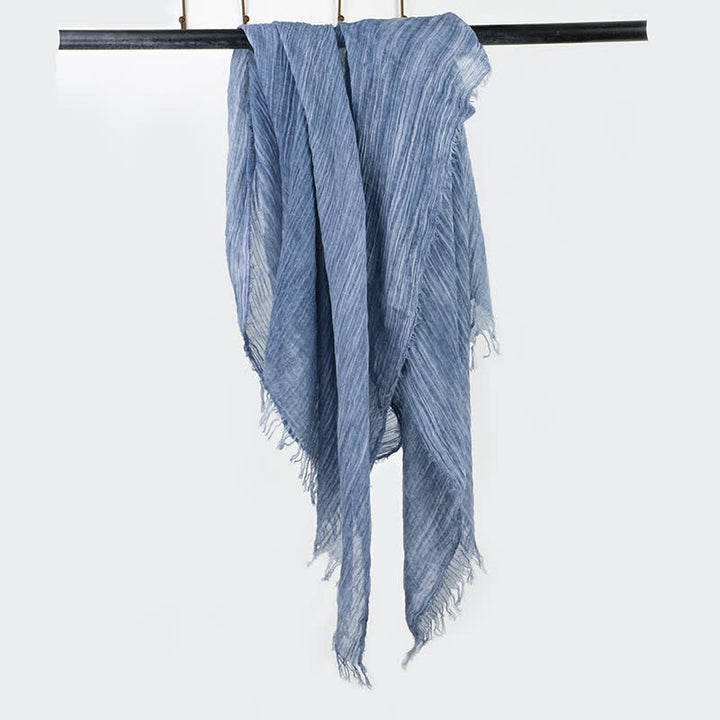 Wrinkle Design Lightweight Cotton Linen Thin Scarf - Blue - image 5