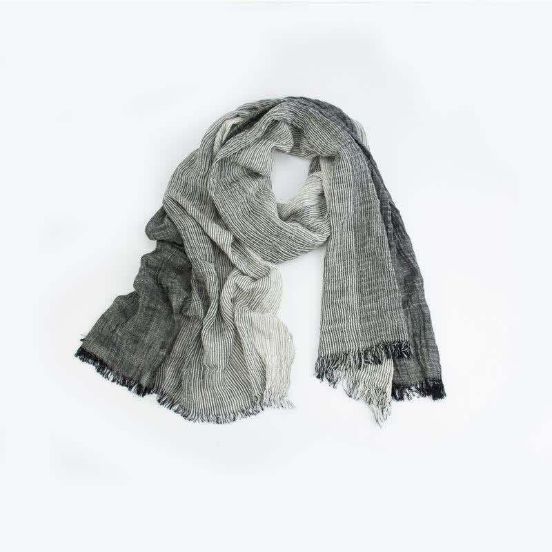 Striped Double Tone Wrinkled Cotton Thin Scarf - Black - image 6
