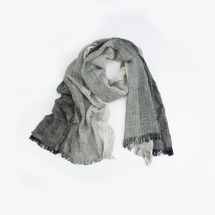Striped Double Tone Wrinkled Cotton Thin Scarf - Black - image 6