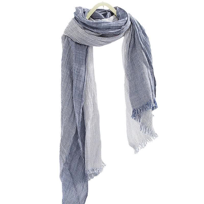 Striped Double Tone Wrinkled Cotton Thin Scarf - image 1