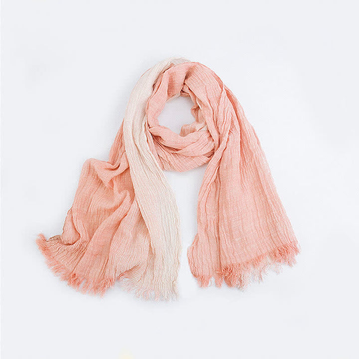 Striped Double Tone Wrinkled Cotton Thin Scarf - Pink - image 13