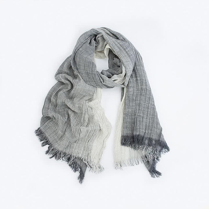 Striped Double Tone Wrinkled Cotton Thin Scarf - Dark Gray - image 5