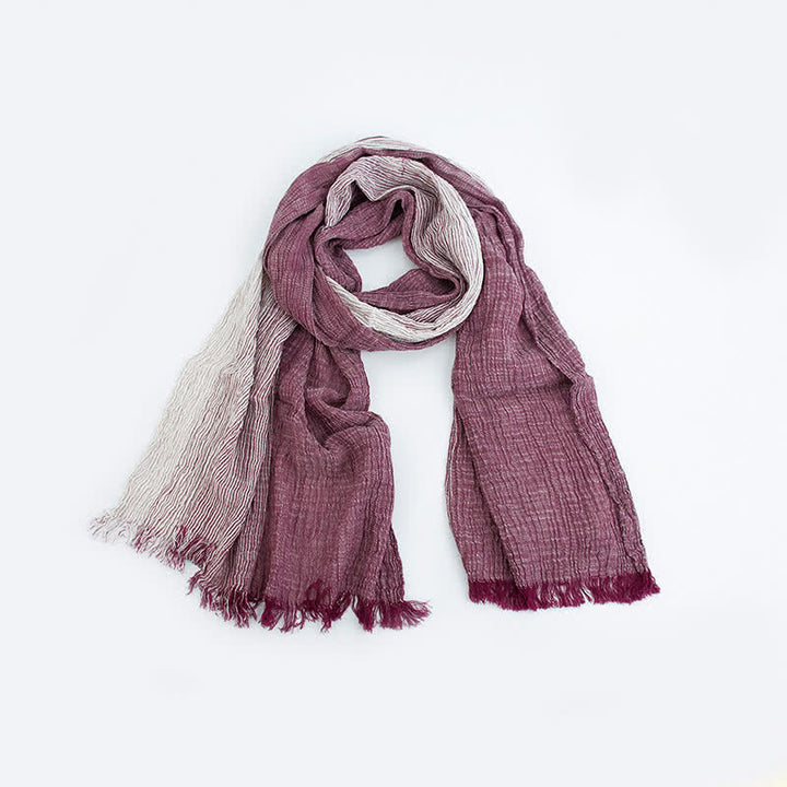 Striped Double Tone Wrinkled Cotton Thin Scarf - IndianRed - image 8