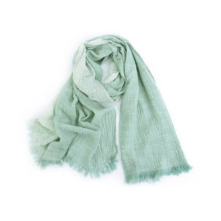 Striped Double Tone Wrinkled Cotton Thin Scarf - Light Green - image 11