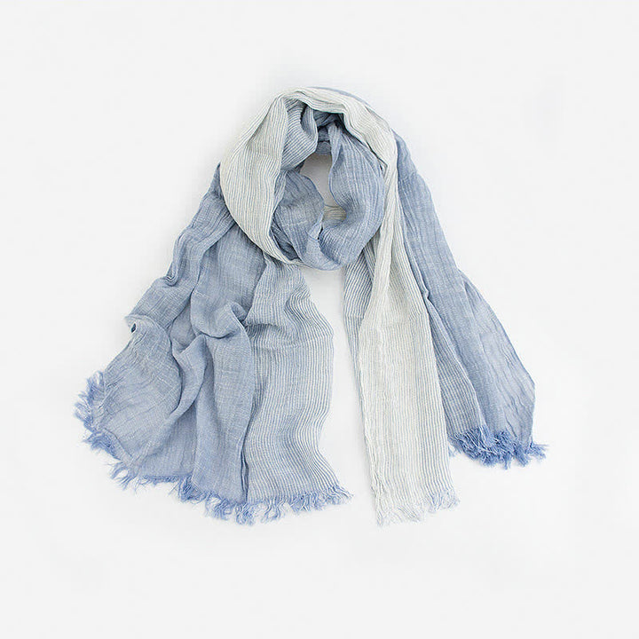 Striped Double Tone Wrinkled Cotton Thin Scarf - Sky Blue - image 12