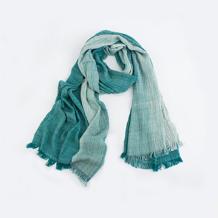 Striped Double Tone Wrinkled Cotton Thin Scarf - Green - image 10