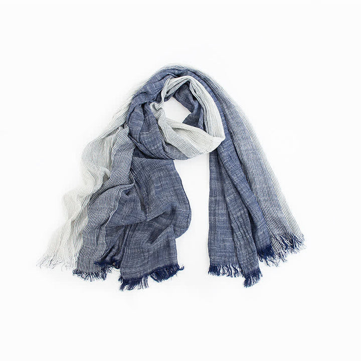 Striped Double Tone Wrinkled Cotton Thin Scarf - Navy - image 0